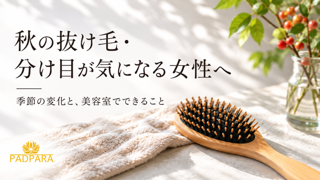 秋の抜け毛・分け目が気になる女性へ。木製ブラシとタオルを配したパドパラの案内画像